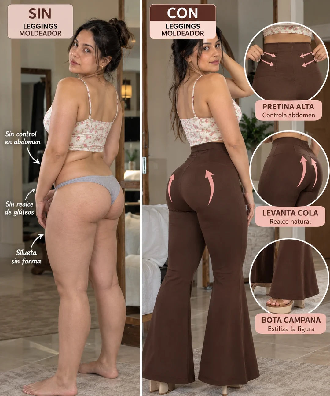 Sin y con leggings moldeador