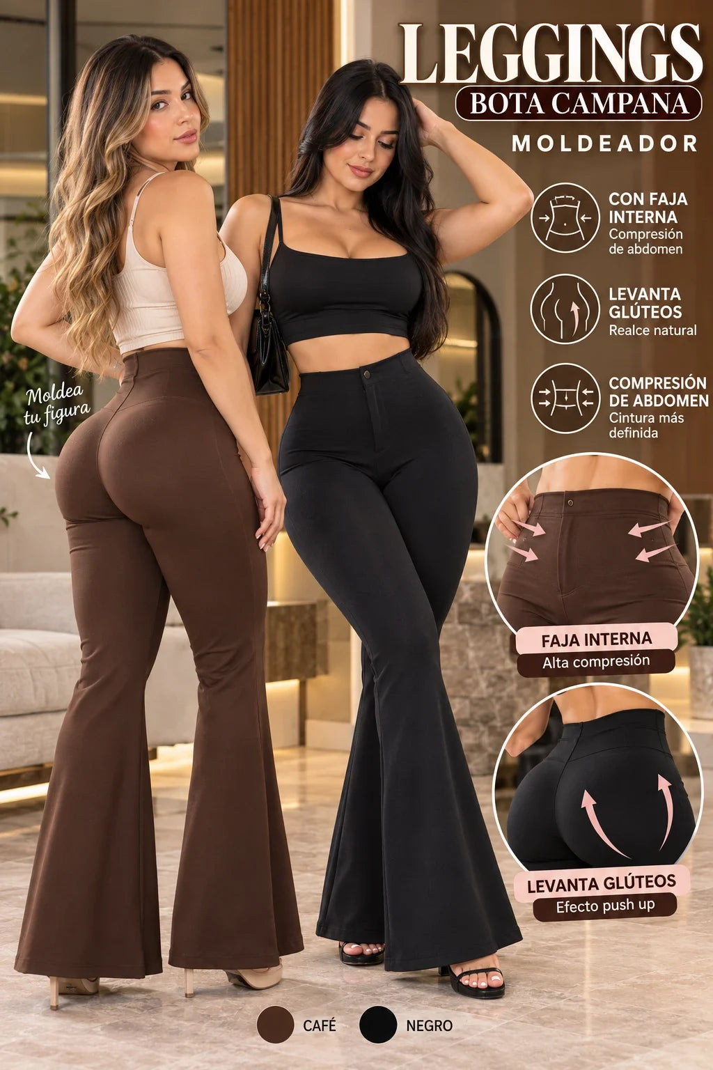 Leggings bota campana café y negro